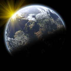 sunset earth planet in deep space