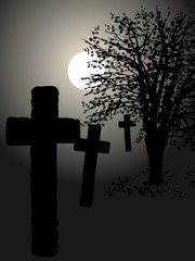 Graveyard and the tree in the moonlight