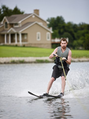 Water skiing on a lake