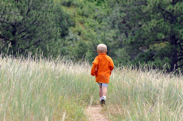 Naklejka na ściany i meble Little Boy on Hiking Trail