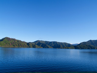 Distant hills of Marlborough Sounds, New Zealand.