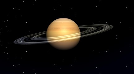 Planet saturn in a black sky filled with stars