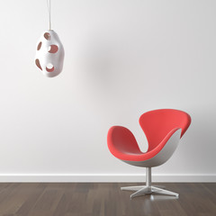 interior design red modern chair and lamp