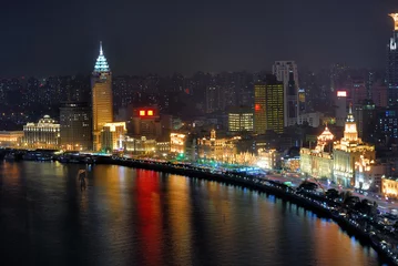 Fototapete Rund China Shanghai Bund aerial night view © claudiozacc