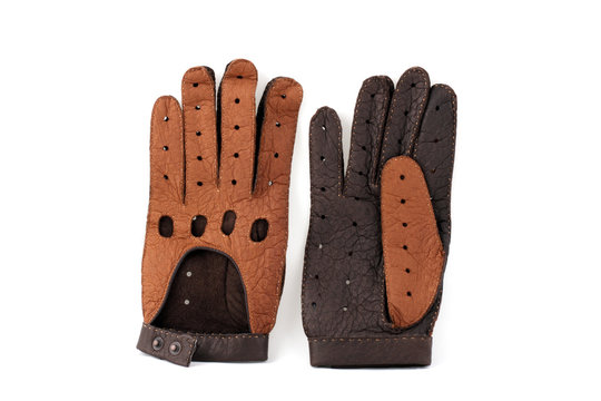 Brown Leather Gloves For Employment By Motor Racing