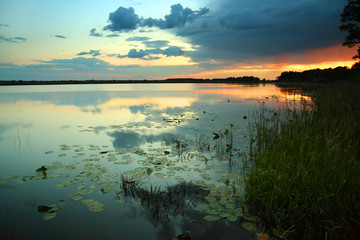 lake landscape with sunset