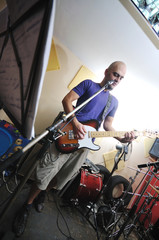 Fototapeta na wymiar music band have training in garage