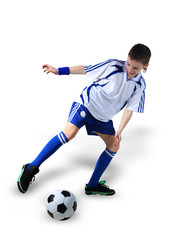 Boy with soccer ball, Footballer . (isolated)