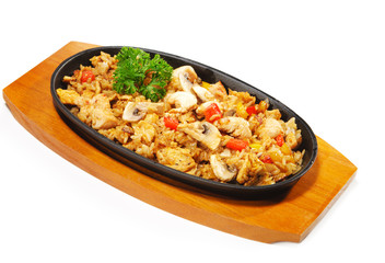 Japanese Cuisine - Rice with Chicken Meat and Mushrooms