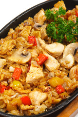 Japanese Cuisine - Rice with Chicken Meat and Mushrooms
