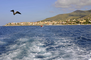 View from the sea of Marina of Camerota, Italy