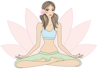 yoga girl sitting in lotus pose, vector