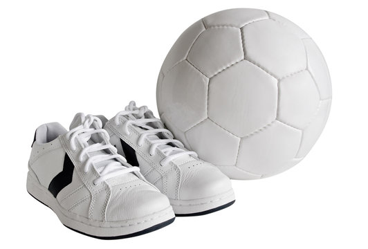 Sport shoes and ball with clipping path