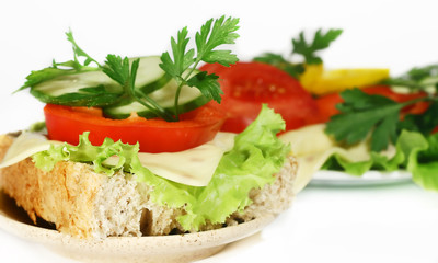 Fototapeta na wymiar sandwich and salad with vegetables