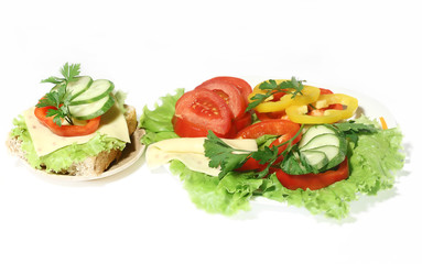 sandwich and salad with vegetables