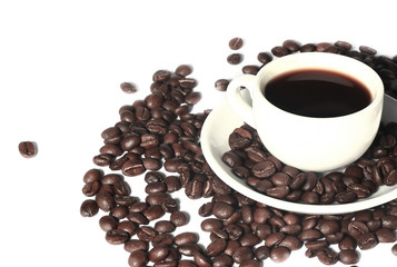 coffee cup and grain on white background