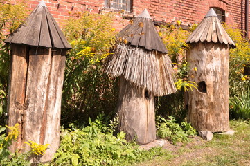 retro wooden beehives