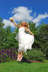 jumping bride with flip flops