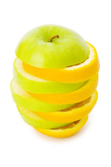 Sliced orange and apple isolated on the white