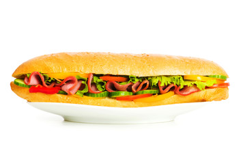 Long sandwich isolated on the white background