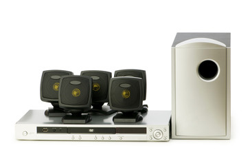 Obraz premium DVD player and speakers isolated on white