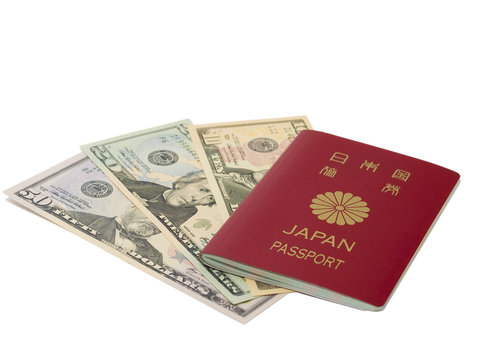 Japanese passport and dollar bill