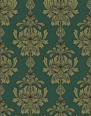 green with gold damask background