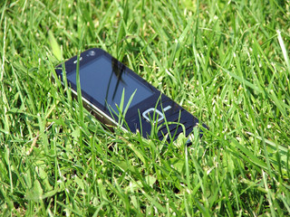 Mobile phone in grass