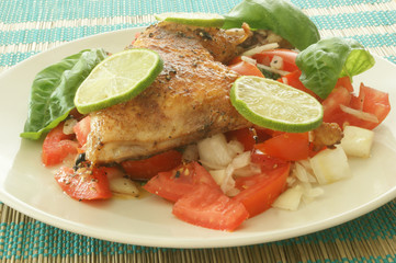 organic tomato salad with roasted chicken and lemon