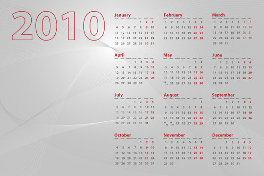 2010 calendar on abstract background  silver tones