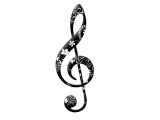 Obraz premium black clef with floral pattern