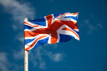 Great Britain flag against blue sky