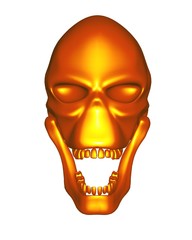 Red Gold metal alien skull - front view