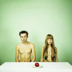 Raamstickers Two nude lovers with apple © Egor Mayer