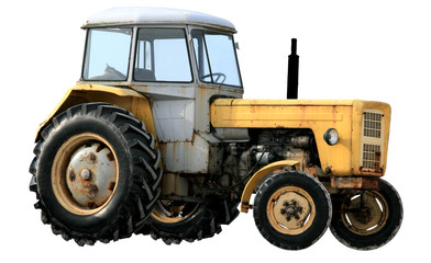 Yellow tractor isolated on white background - obrazy, fototapety, plakaty