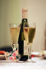 champagne and white glass