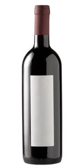 Red wine bottle on white background