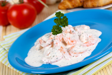 Garnelen in der Joghurt Soße