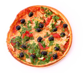 tasty Pizza with olives isolated on white