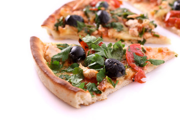 tasty Pizza with olives isolated on white
