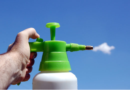 Cleaning sky. Sprayer and cloud. Fun.