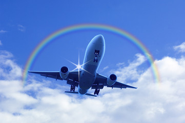 飛行機と虹