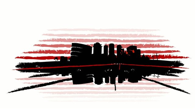 Graphe panorama urbain noir blanc rouge