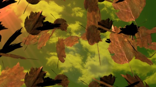 Animatation of green and brown leafs fliying in autumn