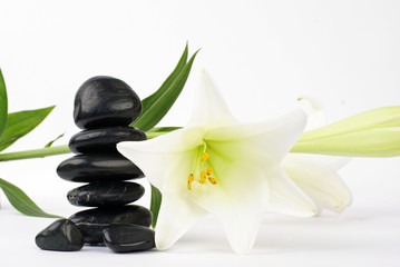 Obraz na płótnie Canvas Zen Kamyczki czarne i białe lilie
