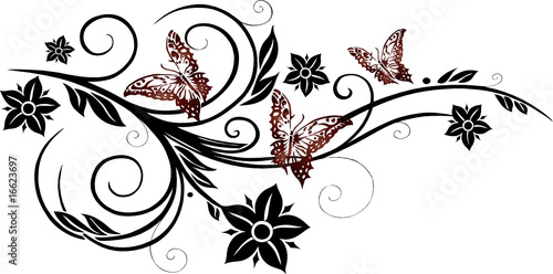 "Blume, Ranke mit Schmetterlingen, floral, ornamental "Blume, Ranke mit Schmetterlingen, floral, ornamental