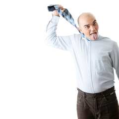 Young man hanging himself on a tie