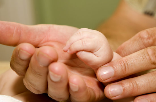 Hands of fater and baby - detail