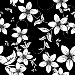 Abwaschbare Fototapete Blumen schwarz und weiß floraler nahtloser Hintergrund
