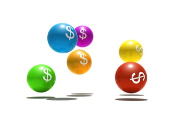 isolated spheres with dollar symbol - 3d render